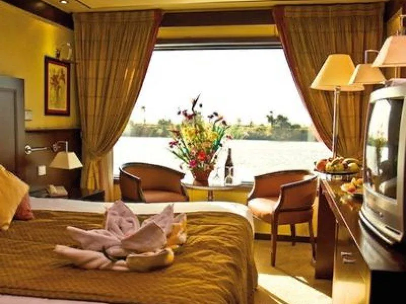 Luxury cabin on Grand Sun Nile Cruise with panoramic Nile view