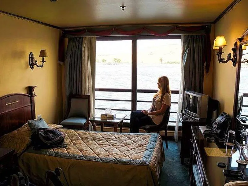 Spacious deluxe cabin with Nile view on MS Nile Dolphin Nile Cruise