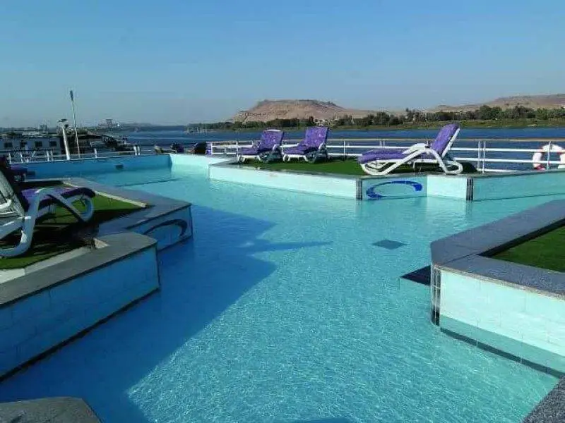 Sun deck with loungers on Nile Quest Nile Cruise sailing between Luxor and Aswan