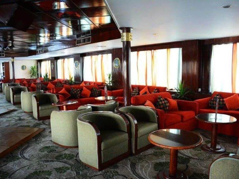 Bar lounge on MS Radamis I Nile Cruise with Nile panorama