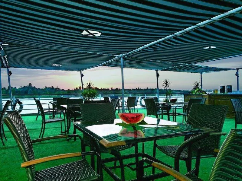 Relaxing upper deck seating area on MS Radamis I Nile Cruise