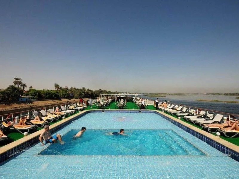 Spacious sundeck with lounge chairs on MS Royal Ruby Nile Cruise