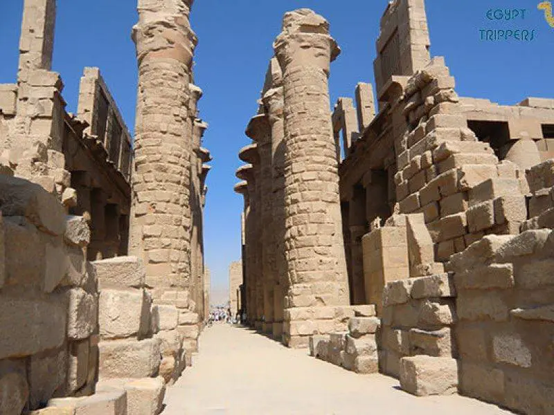 Towering columns of Karnak Temple on a day tour from Aswan to Luxor