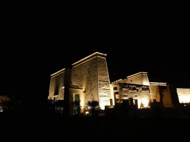 Sound and light effects on Philae Temple ruins after dark