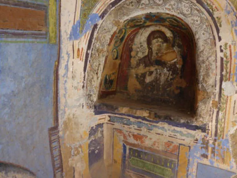Tourist exploring St Catherine’s monastery interior