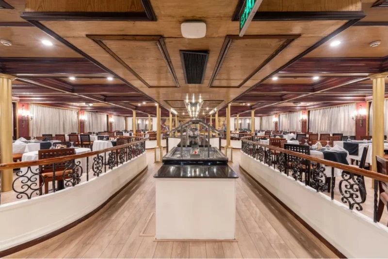 Guests enjoying all-inclusive Egyptian and international cuisine onboard the M/S Kleos Nile Cruise, Aswan to Luxor