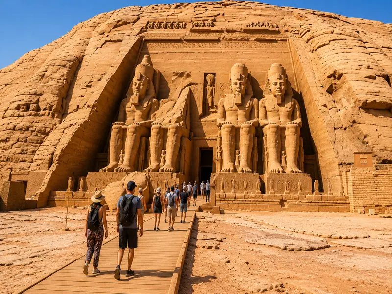 Visitors entering the Great Temple of Ramesses II at Abu Simbel