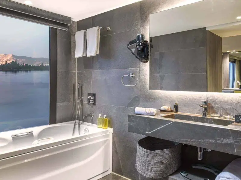 Spacious luxury bathroom in the Historia Nile Cruise Royal Suite