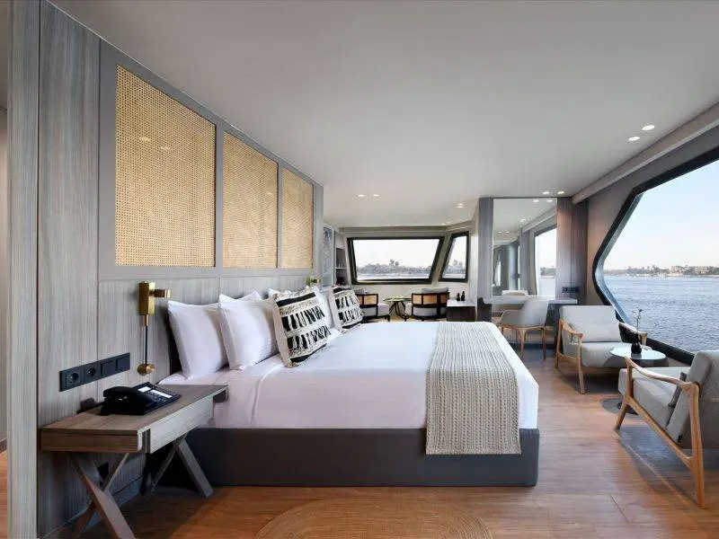 Spacious Historia Suite onboard Historia Boutique Hotel Nile Cruise with panoramic Nile views